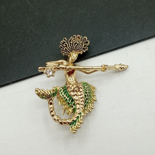 Vintage Rhinestone Mermaid Brooch Pin