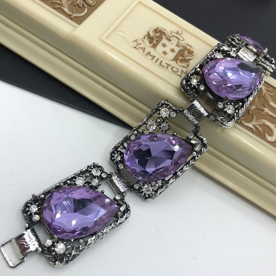 Rhinestone Jewelry, Purple Glass Chunky Bracelet,… - image 2