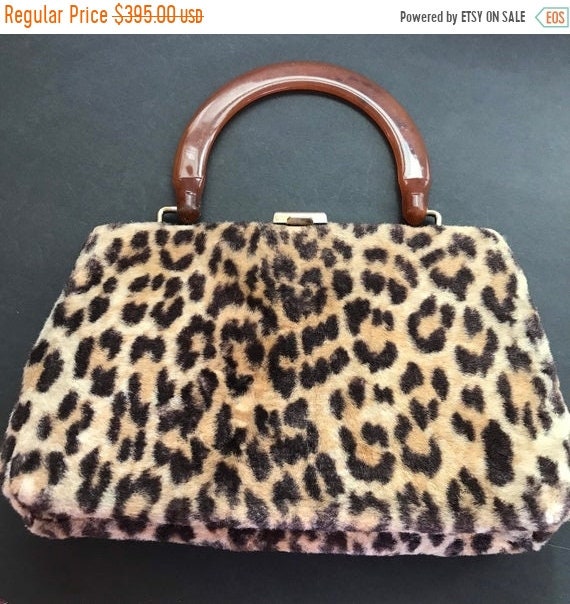 1960s FAUX fur leopard top handle Lucite purse collectible mid | Etsy