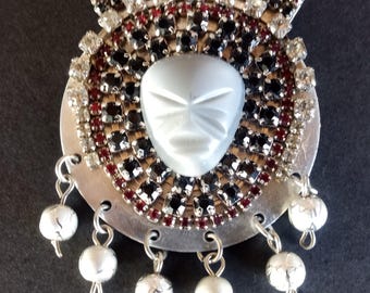 Vintage Rhinestone Face Brooch Pin 1970's 1980's Jewelry