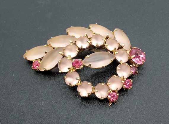 Vintage Pink Rhinestone Brooch Pin 1950's 1960's - image 1