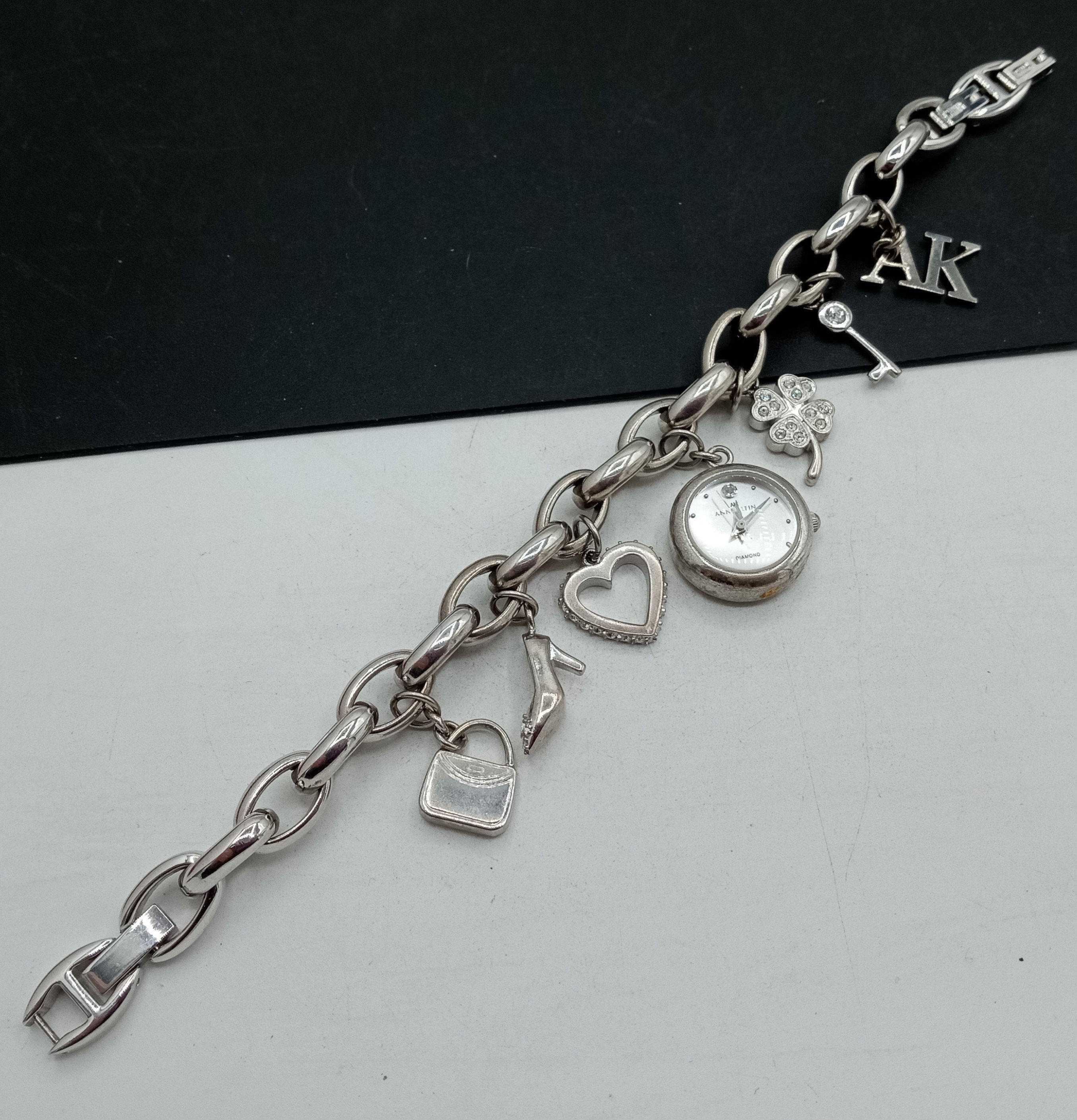 Vivani Silvertone Charm Bracelet Heart Watch New battery works | eBay