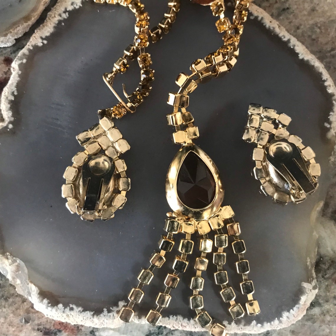 Very Pretty Rhinestone Gold Tone Metal 1950s Long Necklace - Etsy