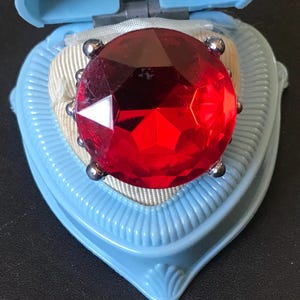 Vintage Riesige Silber Tone Rot Glas Strass Einstellbare Ring US Größe 7, 1960er 1970er Jahre Schmuck