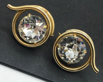 Vintage RF Signed Rhinestone Earring, Retro 1960's 1970s