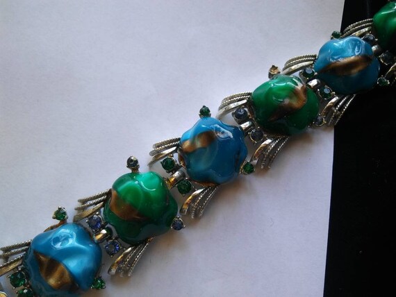 Coro Chunky Aqua Blue Green Bracelet - Designer S… - image 7
