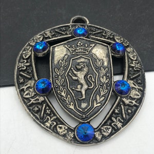 Vintage Shield Lion Crown Coat Of Arms Necklace, 1960&#39;s Collectible Jewelry, Heraldic Mid Century Pendant