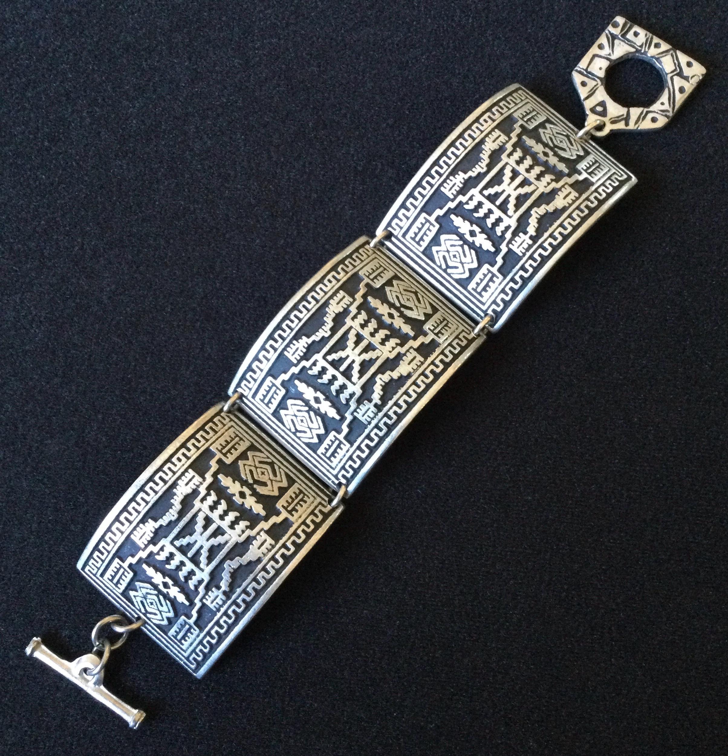 Alice Seely 2000 Signed Vintage Silver Tone Black Panel Bracelet