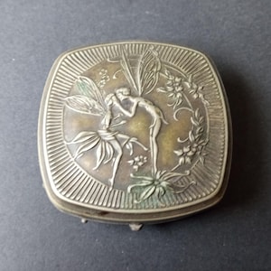 Djer Kiss Signed Compact, Vintage Fairy Mirror Compact, 1930&#39;s 1940&#39;s Compact, Antique Compact, Collectible Compact, Art Nouveau Compact