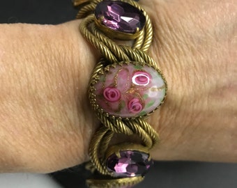 1950s Vintage Pearl, Pink Glass and Rhinestone Bracelet - Etsy