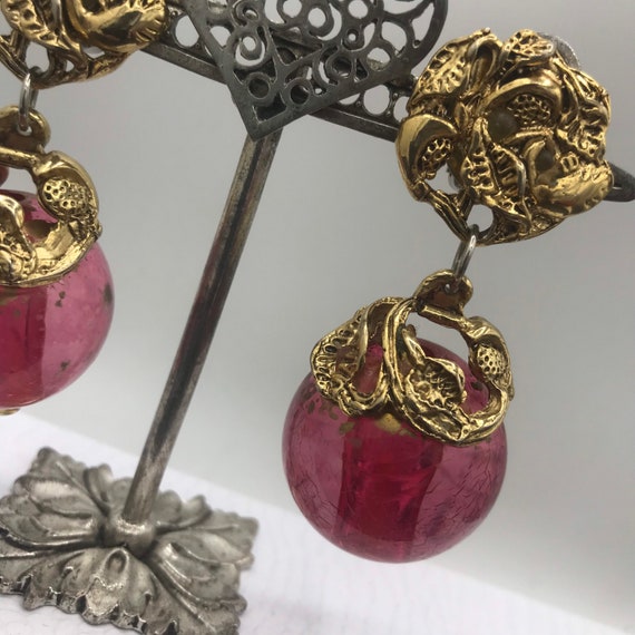 Vintage Dangle Drop Pink Lucite Earrings, High En… - image 6