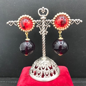 Vintage Red Lucite Balls Clip On Earrings, New Old Stock 1970&#39;s 1980&#39;s Jewelry