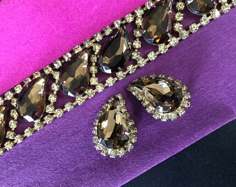 Mid-century Juliana Style rhinestone jewelry set, nice bracelet  & clip on earring Demi Parure, High End Vintage Collectible Gift