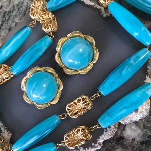 Vintage Aqua Lucite Necklace & Earrings Demi Parure 1950's Collectible Jewelry Set Rockabilly Mad Men Mod Theater Movie Prop Vintage Gift image 4