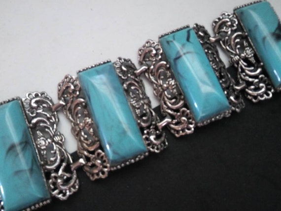 Victorian Gothic 1960s chunky wide faux turquoise… - image 2