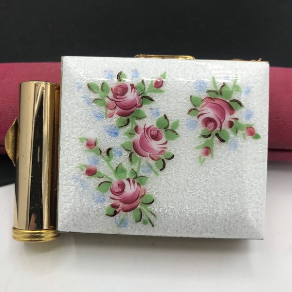 Marhill vintage carry-all compact purse, retro cigarette case, collectible lipstick holder, floral vanity display home decor, gift for her