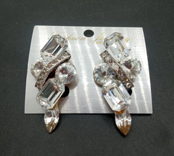 Vintage Rhinestone Pierced Earrings New Old Stock… - image 6