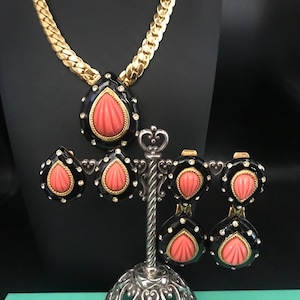 CRAFT Designer Signed Necklace & 2 Earring Jewelry Lot, 1980&#39;s 1990&#39;s Couture Jewelry, High End Collectible Costume Jewelry Set