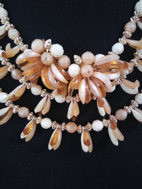 Unique beige 3 strand beaded mid-century necklace… - image 7