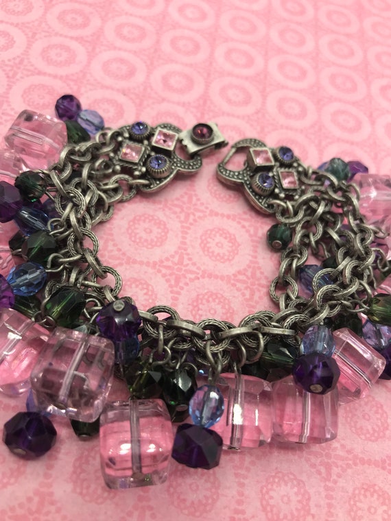 Sweet romance vintage pink glass charm bracelet - image 9