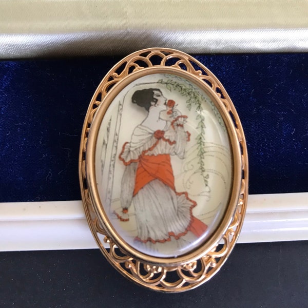 Feminine very pretty flapper lady high end brooch