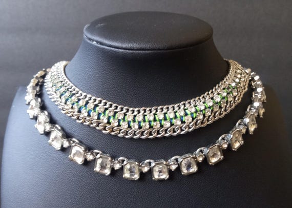 Ann Taylor Vintage Designer Signed 2 Strand Rhinestone Necklace View 6