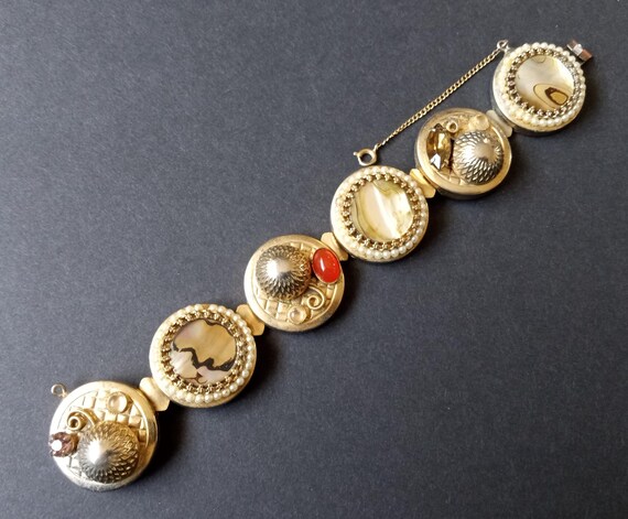 Vintage Chunky Statement Shell Rhinestone Panel B… - image 6