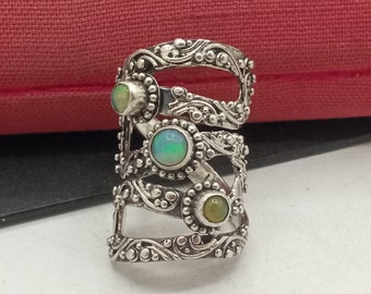 Vintage Sterling Silver 925 Signed Ring, African Opal Wide Ring US Size 7/8