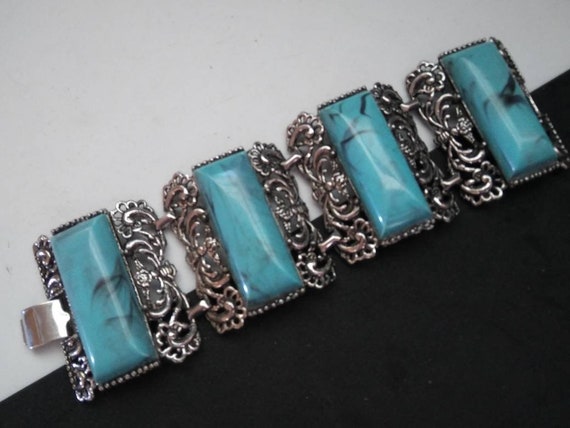 Victorian Gothic 1960s chunky wide faux turquoise… - image 6