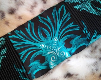 Gianni Versace Belt, Vintage Aqua & Black Embellished Wide Cumberbund  Couture Accessory Unisex Men Women's High End Gift Bridal Wedding