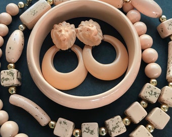 Vintage lion door knocker earring necklace bangle bracelet collectible costume jewelry set 1970s