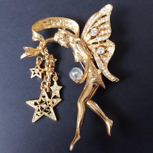 Kirks Folly Vintage Rhinestone Fairy Star Brooch Pin 1980&#39;s 1990&#39;s Jewelry