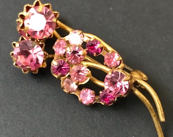 Broche Vintage Fantaisie Années 1950/60 - Forme Fleur En Métal Doré Et Strass - Occasion