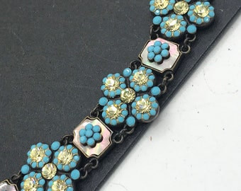 Vintage Joan Rivers Rhinestone Bracelet Designer Signed Retro Sparkly Jewelry, Vintage Gift for Her, Aqua Blue Jewelry