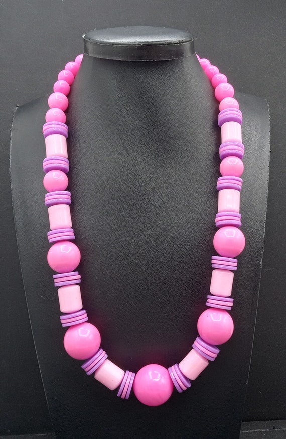 Vintage Pink & Purple Lucite Beaded Necklace, 1970