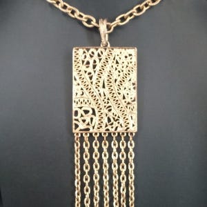 Vintage Tassel Gold tone Pendant Necklace, 1960&#39;s 1970&#39;s Jewelry