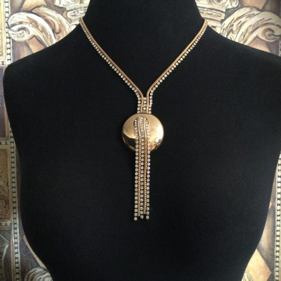 1960s Vintage Rhinestone Statement Fringe Necklace, New Old  display picture 1