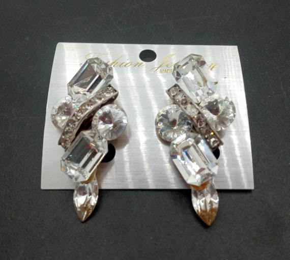 Vintage Rhinestone Pierced Earrings New Old Stock… - image 3