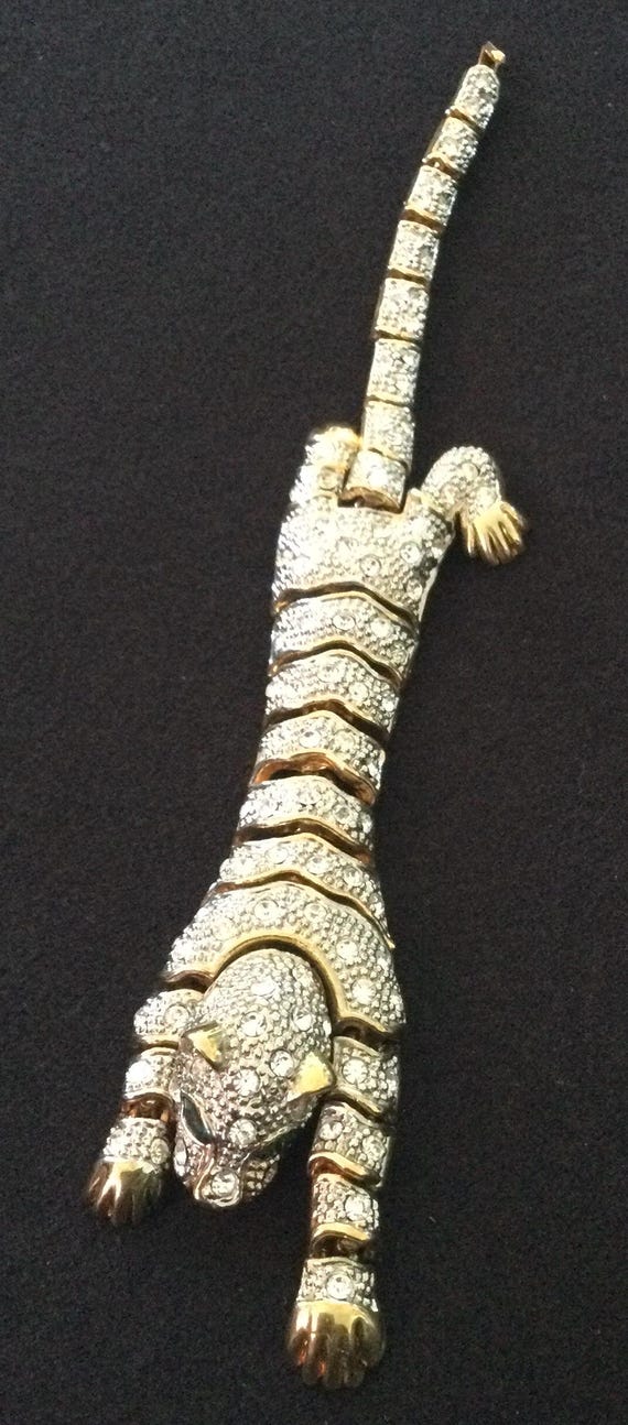 Vintage Rhinestone Leopard Statement Bracelet, 19… - image 4