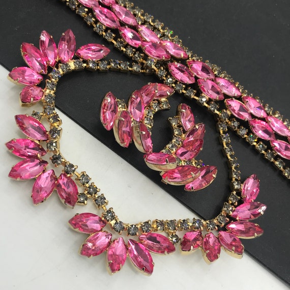 Vintage Jewelry Set, pink rhinestone necklace bra… - image 4