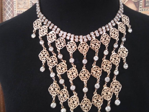 Vintage rhinestone bib statement necklace, vintag… - image 7