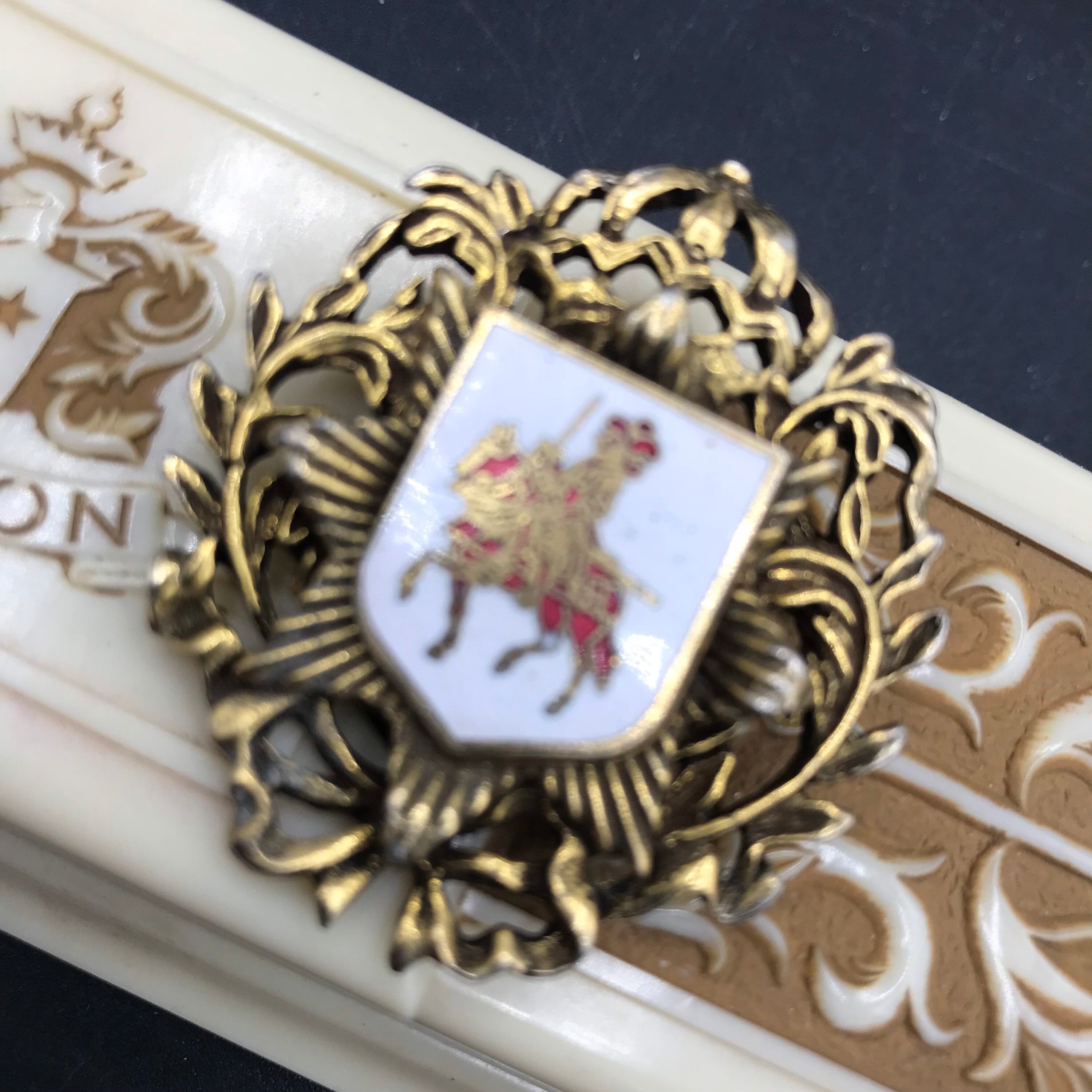 1950s 1960s crown shield knight horse sword crest coat of arms 