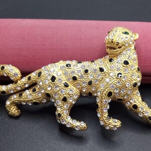 Vintage große Strass Leopard Brosche Pin