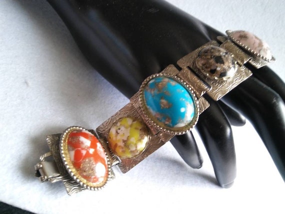 Stunning Vintage Faux Turquoise Yellow Brown Red … - image 4