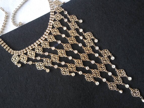 Vintage rhinestone bib statement necklace, vintag… - image 9