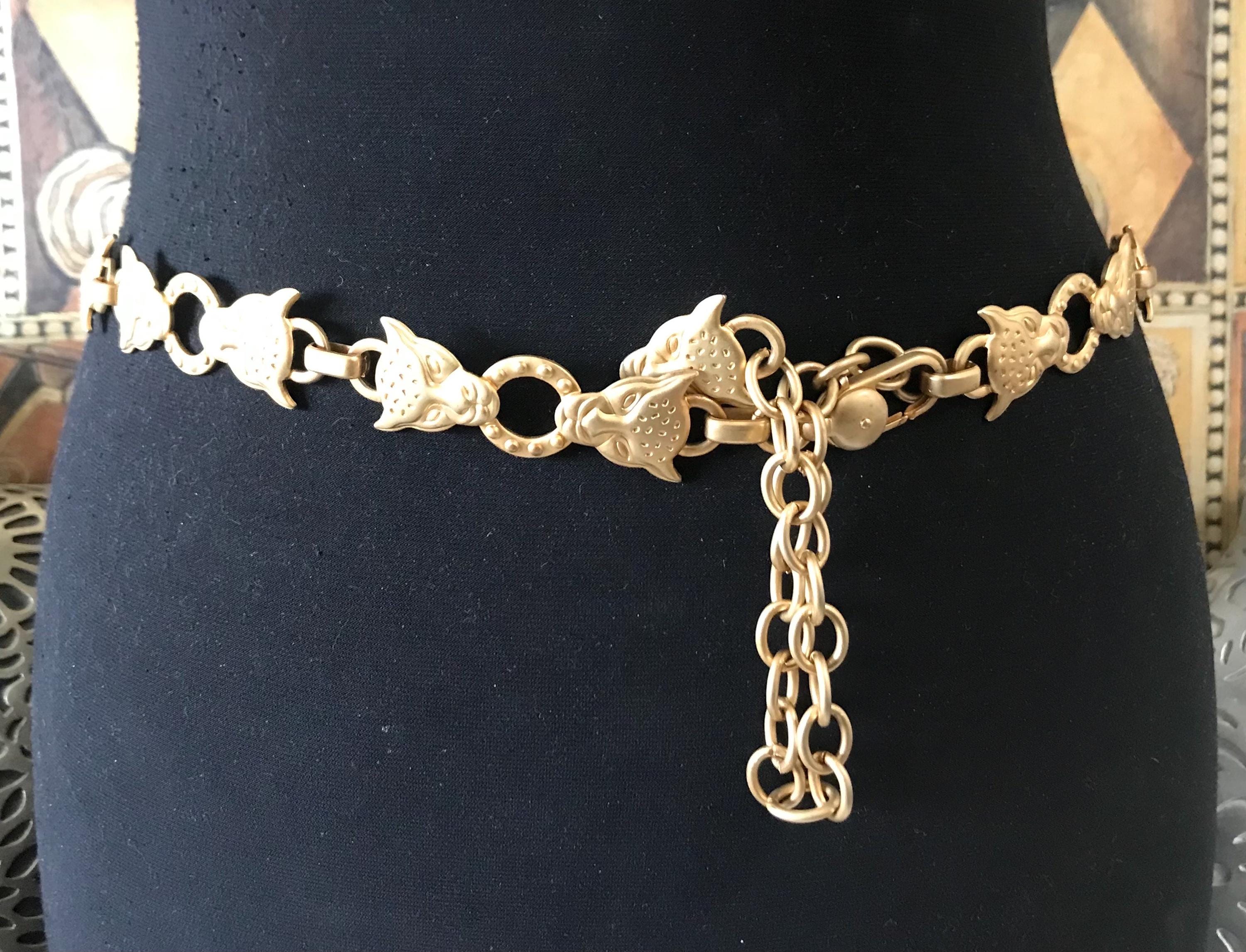 Vintage Leopard Panther Matte Gold Belt, 1980 display picture 2