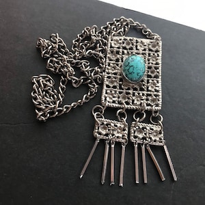 Vintage FAUX turquoise tassel pendant necklace