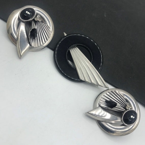 Modernist Brooch Earring Set, Geometric Jewelry L… - image 7