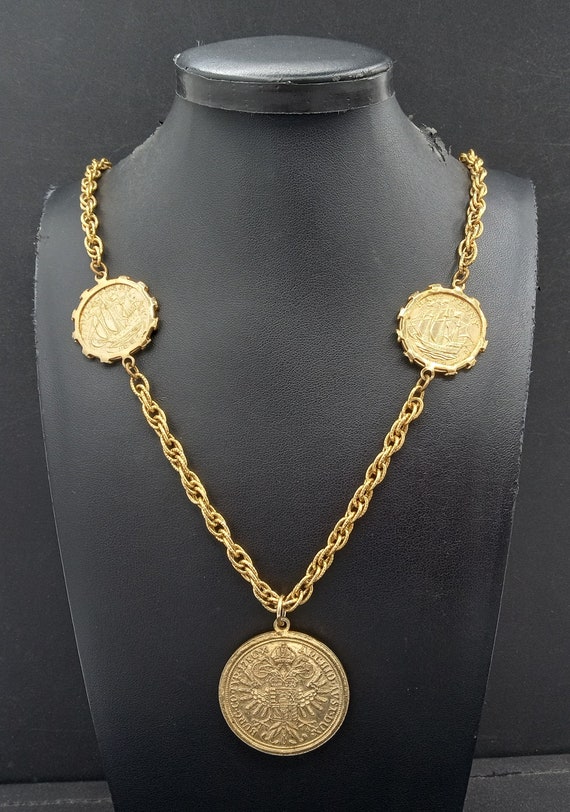 Vintage Coin Pendant Necklace, 1970's 1980's Gold… - image 6