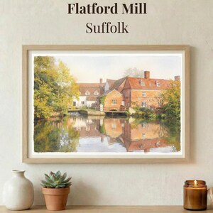 Molino de Flatford, Suffolk - Impresión de acuarela de Patrimonio Inglés - Paisaje campestre de Constable - Arte histórico de East Anglia